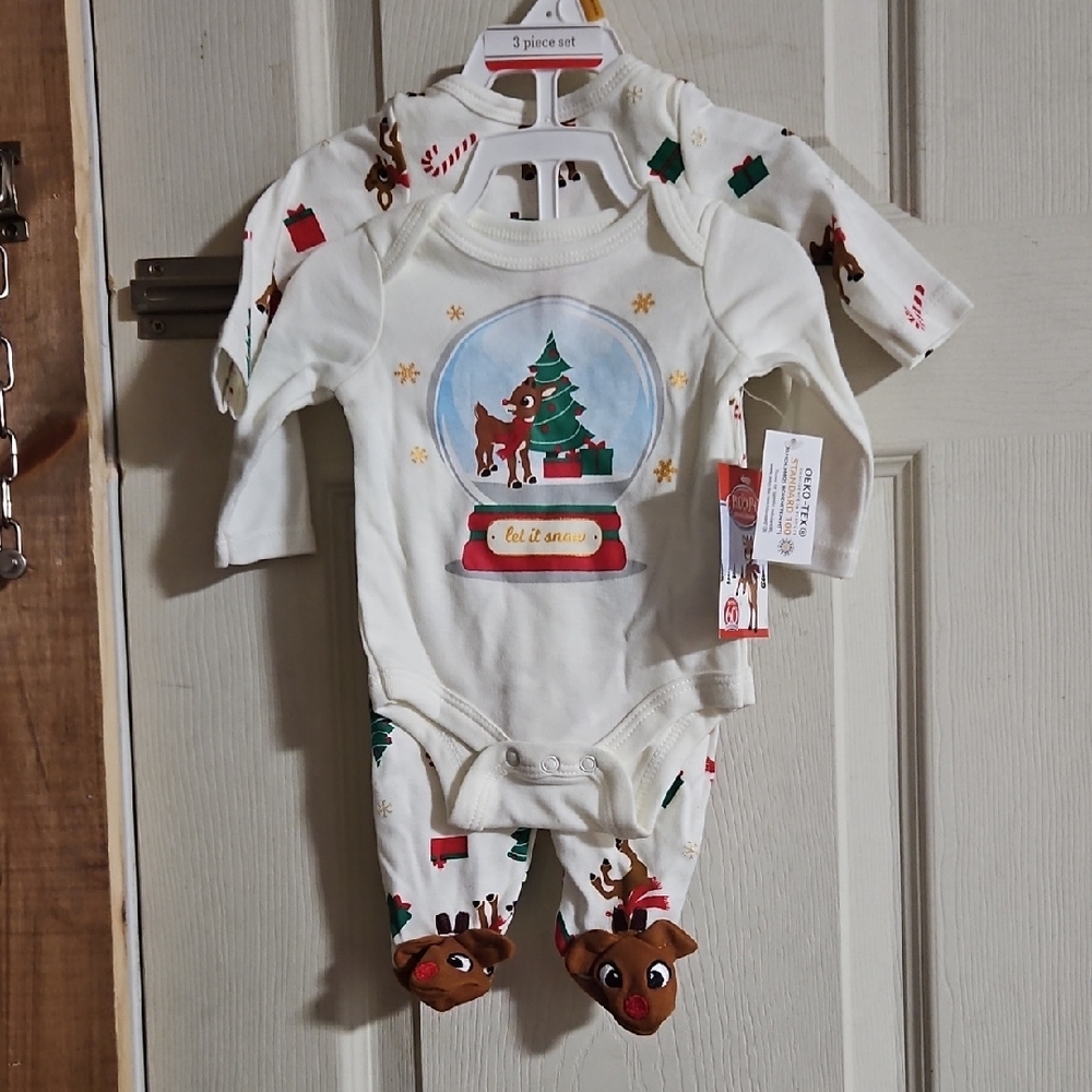 RUDOLPH NEWBORN 3 PIECE SET: NEW WITH TAGS: SIZE NEWBORN